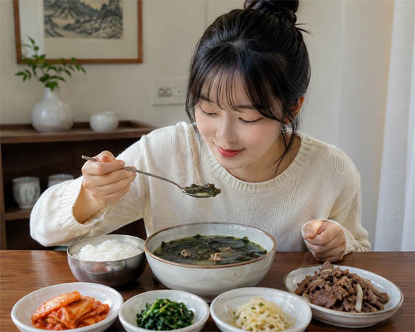 The Korean Foods That Surprise Foreigners the Most 5 A Woman Eating Seaweed Soup