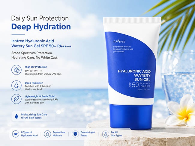 Best Korean Beauty Products for Indian Skin 7 Isntree Hyaluronic Acid Watery Sun Gel